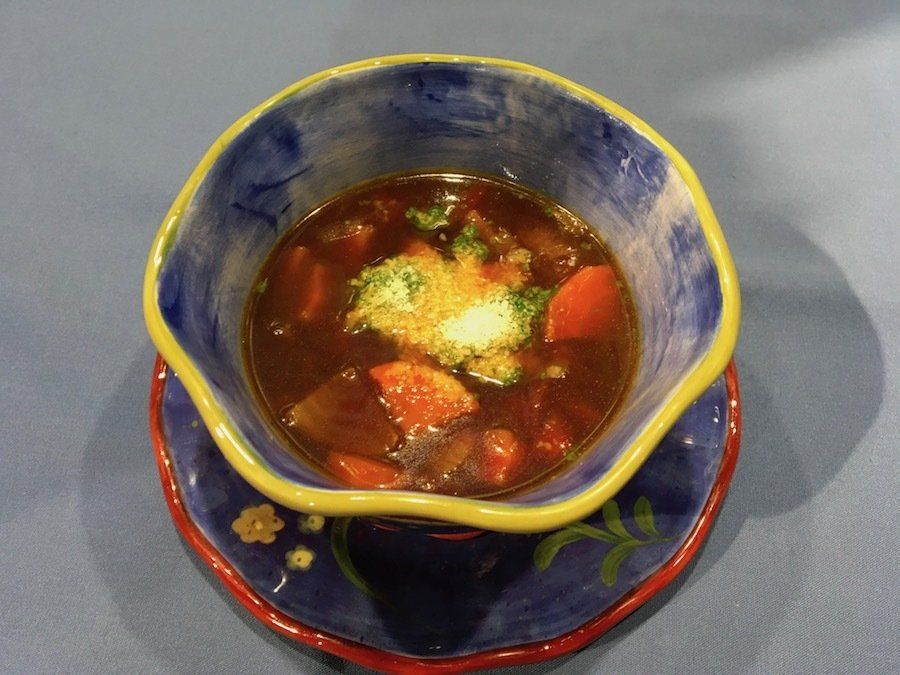 Roasted Winter Vegetable Soup with Parsley Pesto